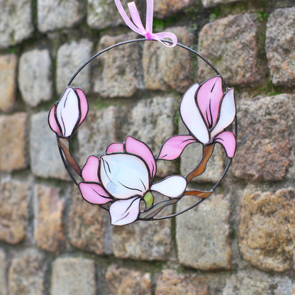 Magnolia Flower Stained Glass Suncatcher