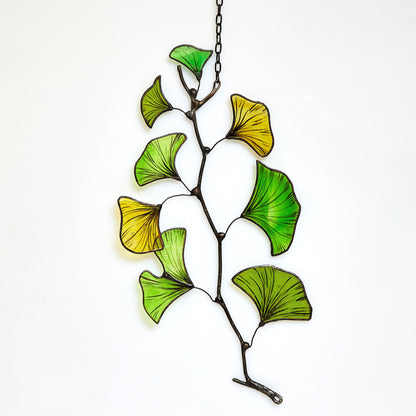 Ginkgo Leaf Stained Glass Suncatcher