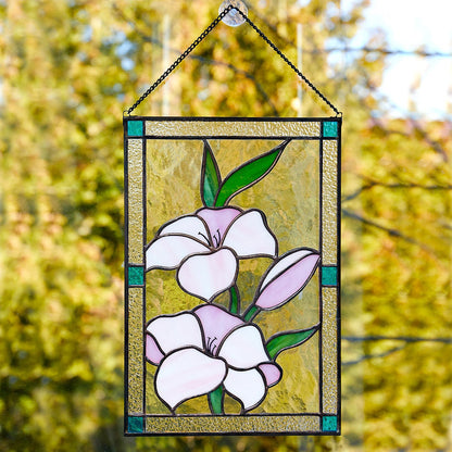 Lily Flower Stained Glass Hanging Panel