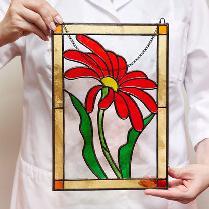 Gerbera Stained Glass Flower Hanging Panel