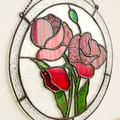 Poppy Flower Stained Glass Panel