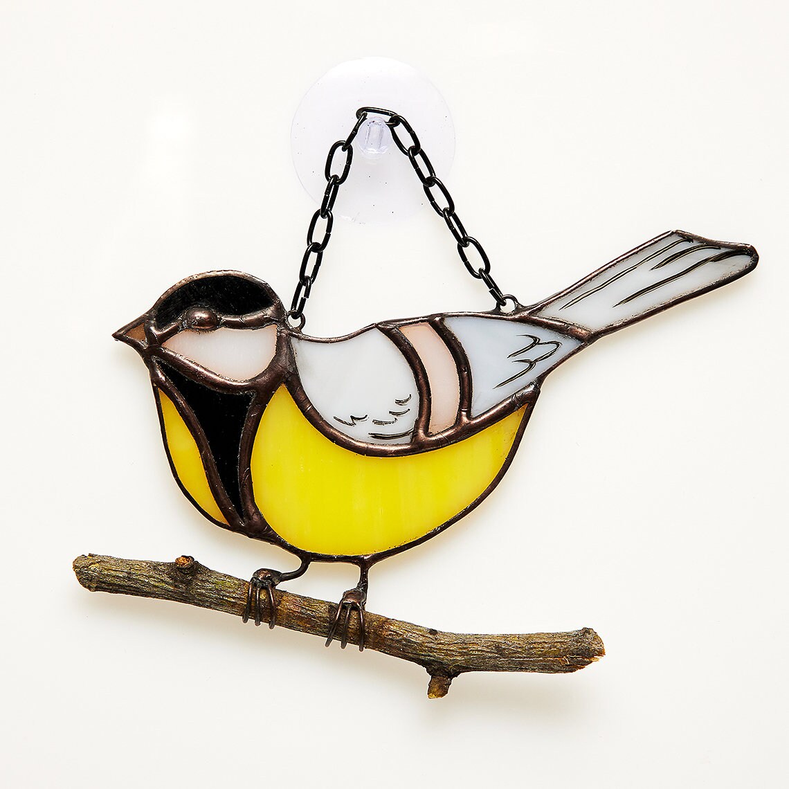 Titmouse stained glass suncatcher