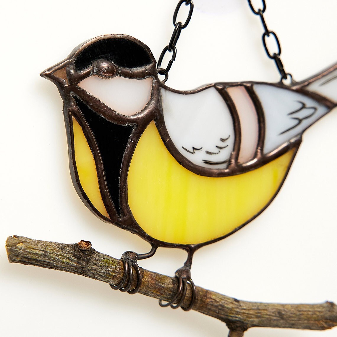 Titmouse stained glass suncatcher