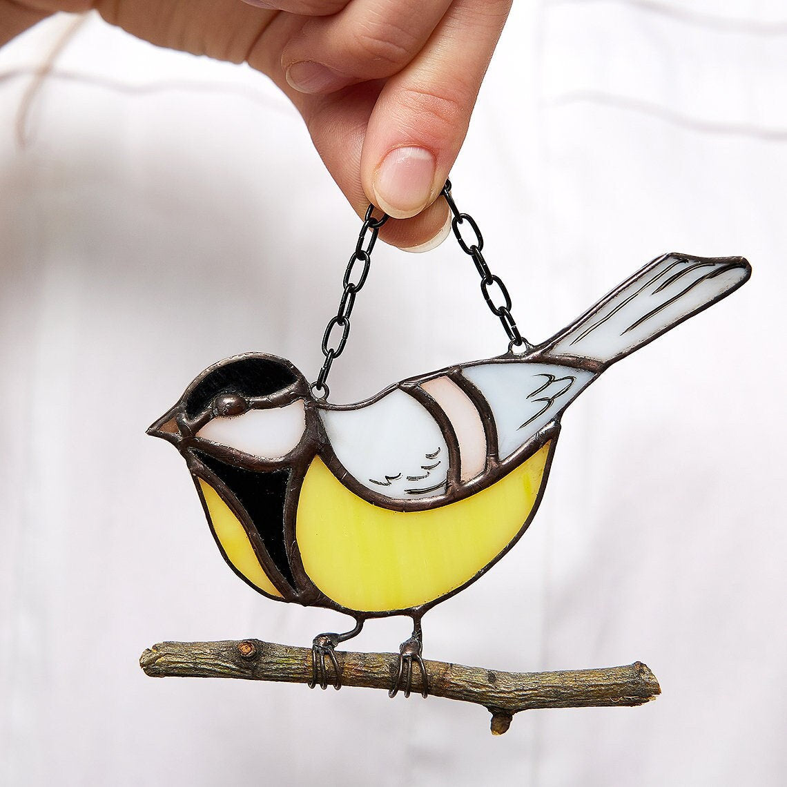 Titmouse stained glass suncatcher