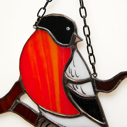 Bullfinch Bird Stained Glass Suncatcher
