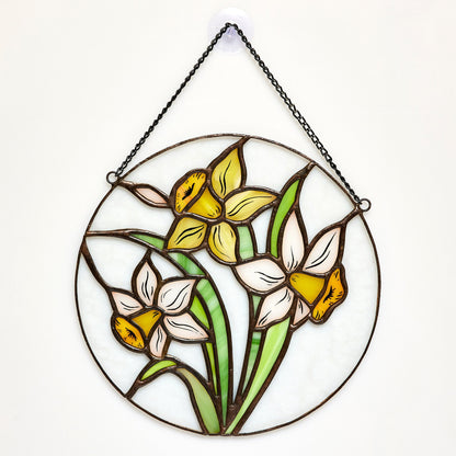 Narcissus Flower Stained Glass Hanging Panel