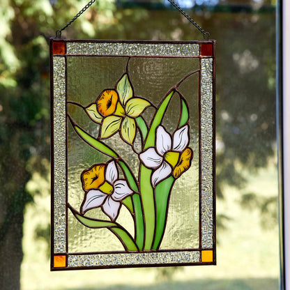 Daffodil Flower Stained Glass Hanging Panel