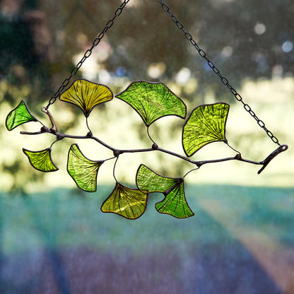Ginkgo Leaf Stained Glass Suncatcher