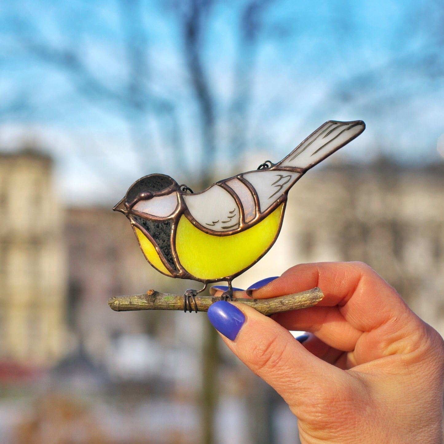 Titmouse stained glass suncatcher