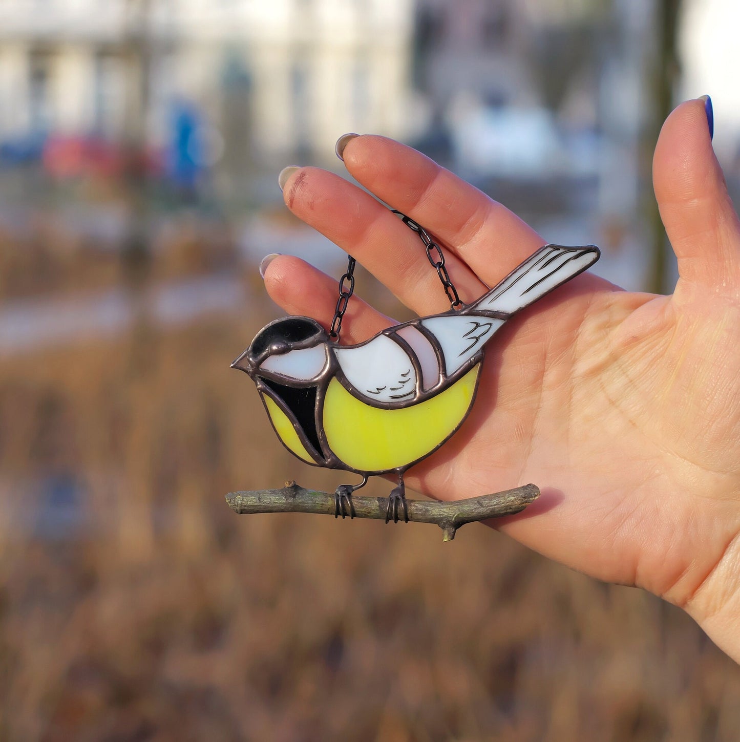 Titmouse stained glass suncatcher