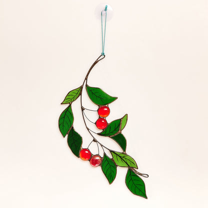 Cherry Branch Stained Glass Suncatcher