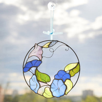Morning Glory Flower Stained Glass Panel