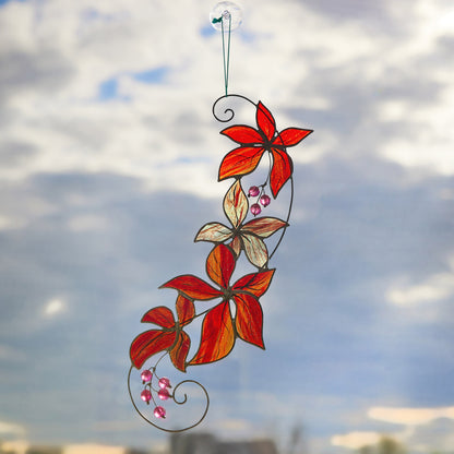 Red Leaf Parthenocissus Stained Glass Suncatcher
