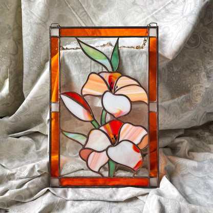 Lily Flower Stained Glass Hanging Panel