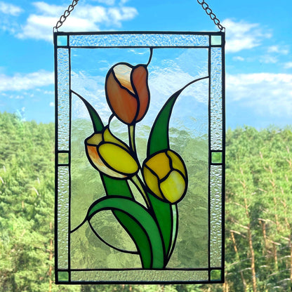 Tulip Flower Stained Glass Panel
