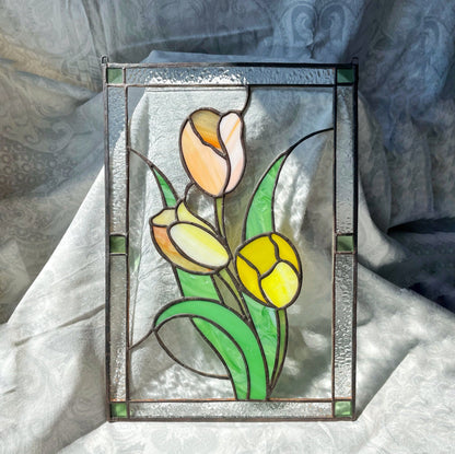 Tulip Flower Stained Glass Panel