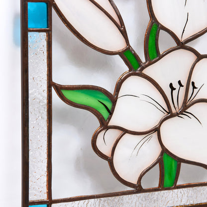 Lily Flower Stained Glass Hanging Panel
