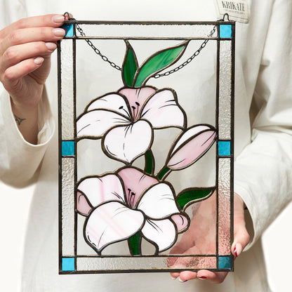 Lily Flower Stained Glass Hanging Panel