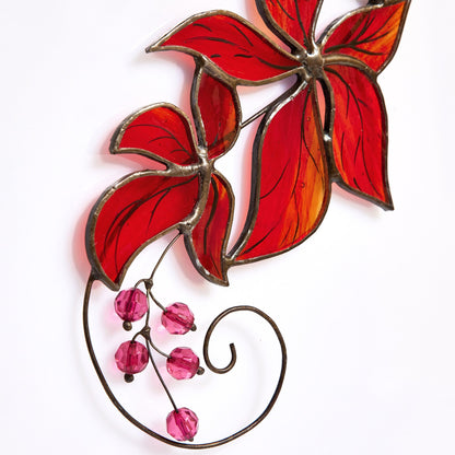Red Leaf Parthenocissus Stained Glass Suncatcher