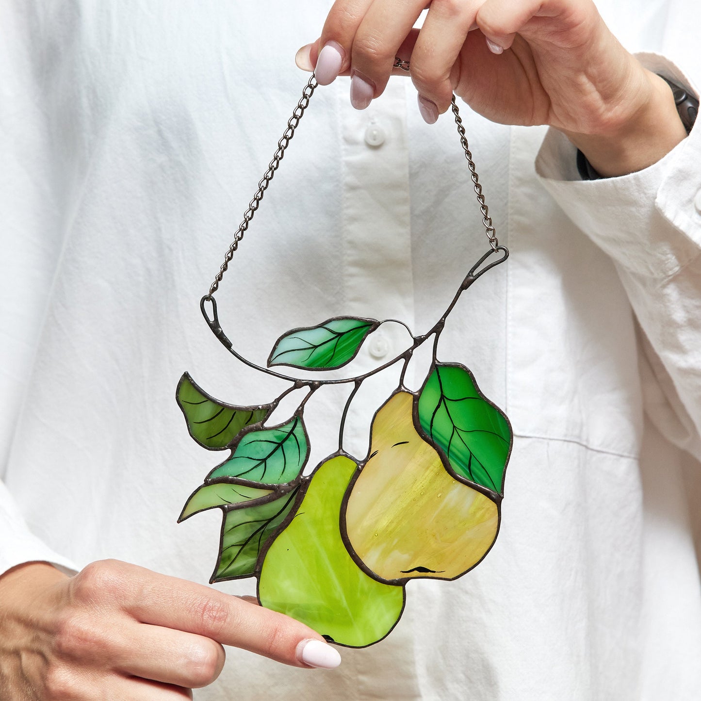 Pear Branch Stained Glass Suncatcher