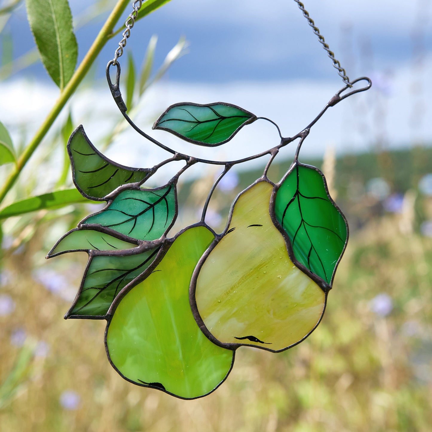 Pear Branch Stained Glass Suncatcher