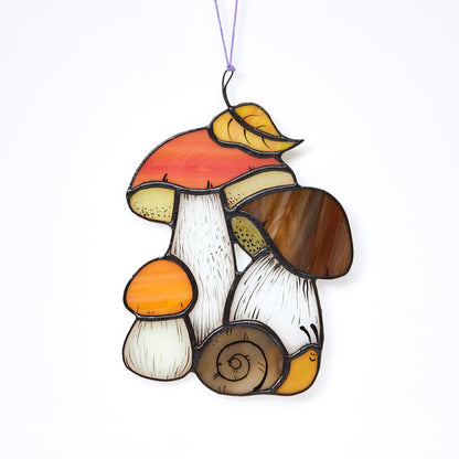Mushrooms Stained Glass Hanging Panel