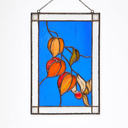 Frozen Physalis Stained Glass Panel