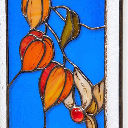 Frozen Physalis Stained Glass Panel