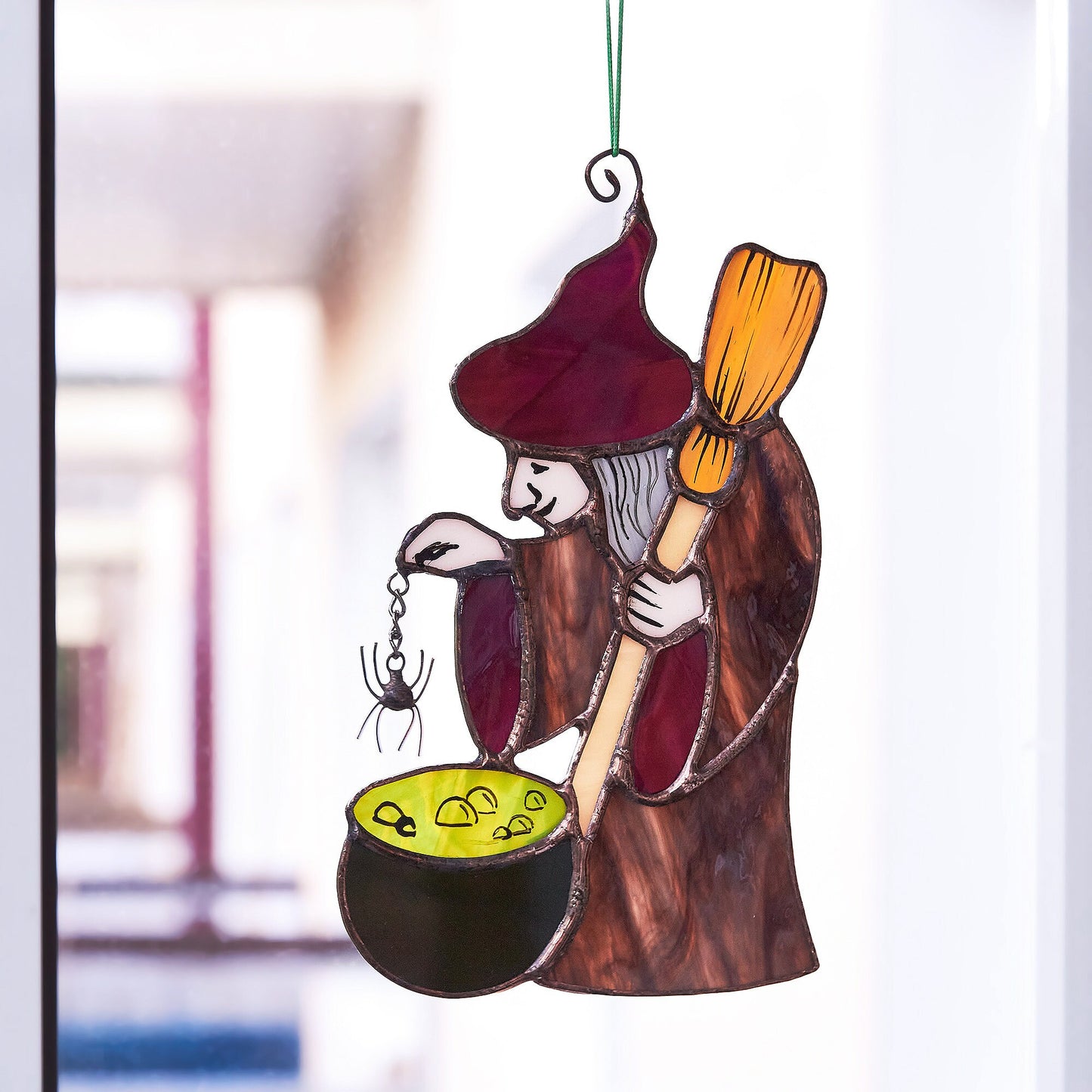 Witch And Potion Stained Glass Halloween Decoration