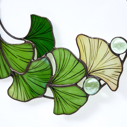 Ginkgo Biloba Leaves Stained Glass Window Hanging