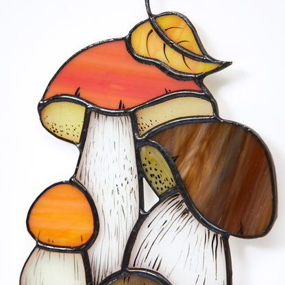 Mushrooms Stained Glass Hanging Panel