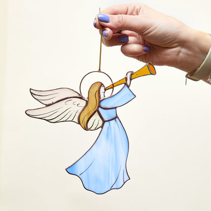 Angel With Flute Stained Glass Suncatcher