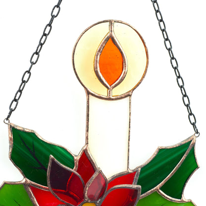 Christmas Candle Plant Stained Glass Suncatcher