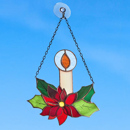 Christmas Candle Plant Stained Glass Suncatcher