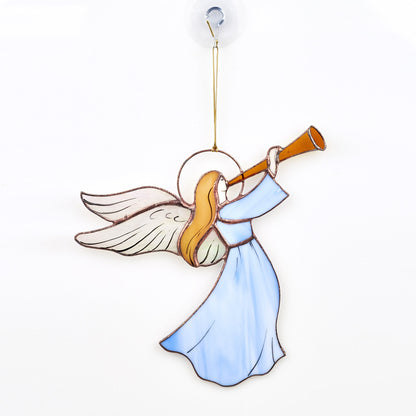 Angel With Flute Stained Glass Suncatcher