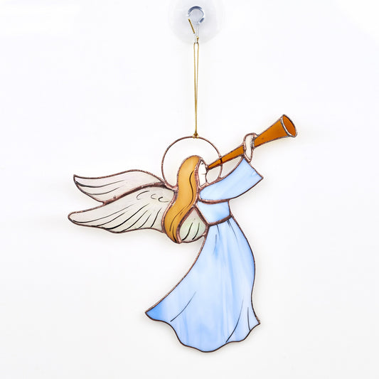 Angel With Flute Stained Glass Suncatcher