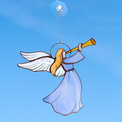 Angel With Flute Stained Glass Suncatcher