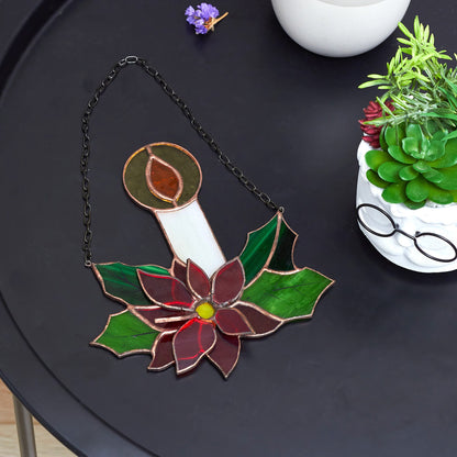 Christmas Candle Plant Stained Glass Suncatcher