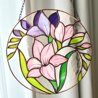 Freesia Flower Stained Glass Hanging Panel