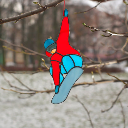 Snowboarder Stained Glass Window decor