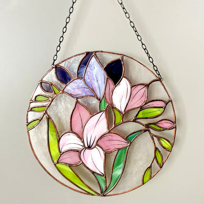 Freesia Flower Stained Glass Hanging Panel