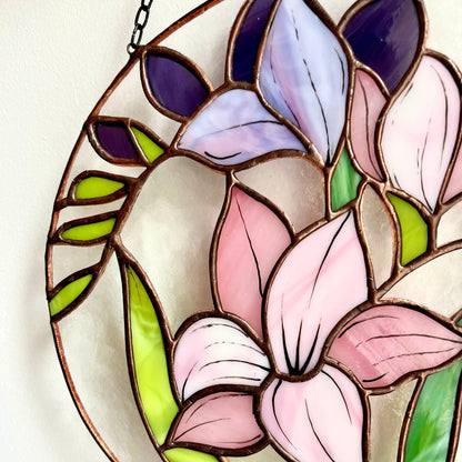 Freesia Flower Stained Glass Hanging Panel