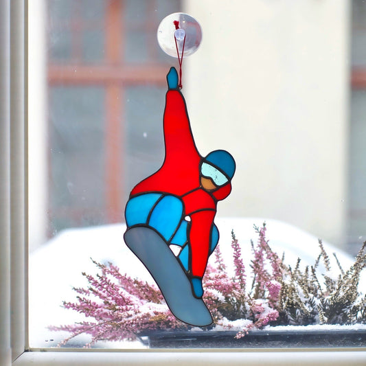 Snowboarder Stained Glass Window decor