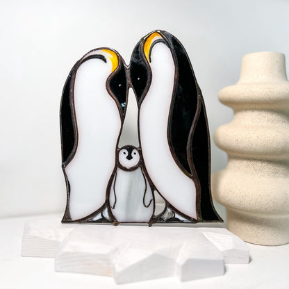 Penguin Family Stained Glasss Tabletop