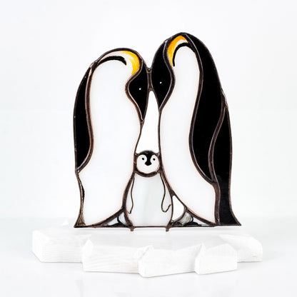 Penguin Family Stained Glasss Tabletop