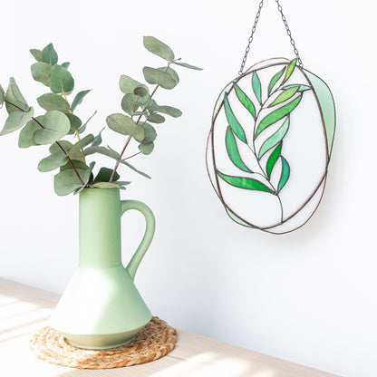 Branch of Eucalyptus Leaves Stained Glass Suncatcher