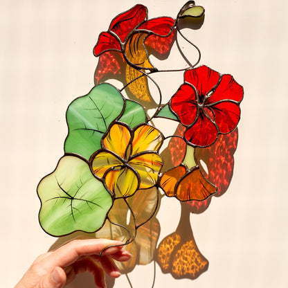 Nasturtium Flower Stained Glass Suncatcher