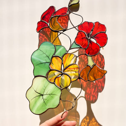 Nasturtium Flower Stained Glass Suncatcher