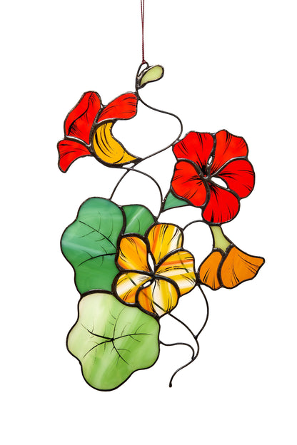 Nasturtium Flower Stained Glass Suncatcher
