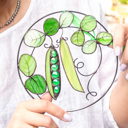 Green Peas Stained Glass Window Hanging